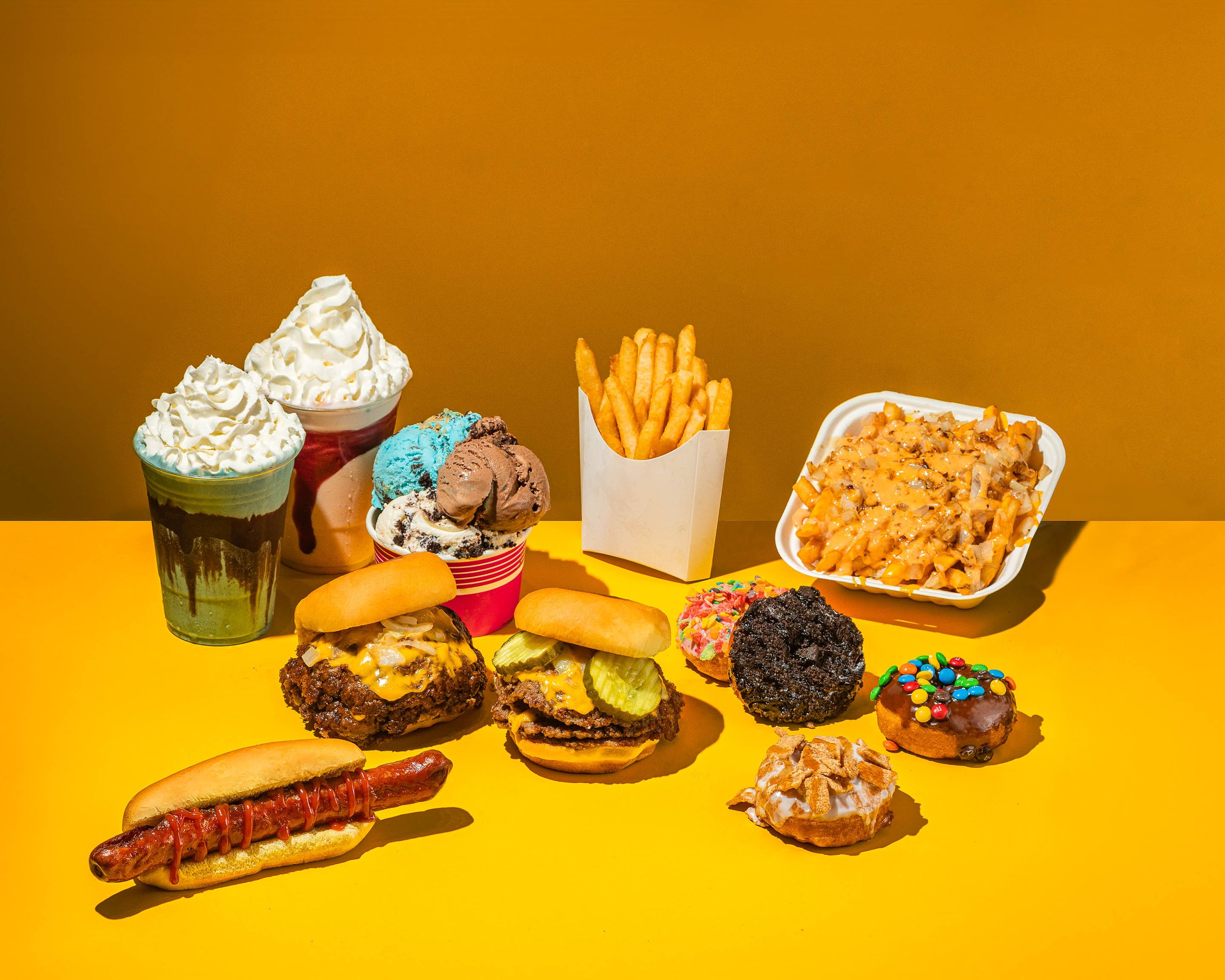 Hoboken New Jersey based restaurant Dipped n Smashed. Variety of foods, Smash Burgers, Donuts, Shakes and Ice Cream,. 
Photographed by NYC based Food and Product Photographer Kyran John of Foreign Kollective Media Group.